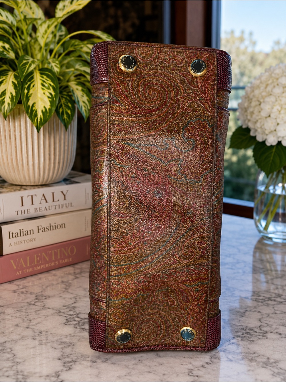 Etro Alma Dome Paisley Leather & Coated Canvas Satchel | Made in Italy - Picture 6 of 16